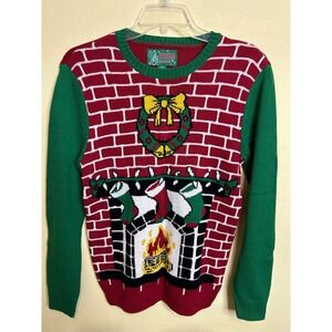Ugly Christmas‎ Sweater Fireplace Wreath Bells Holiday Party Medium